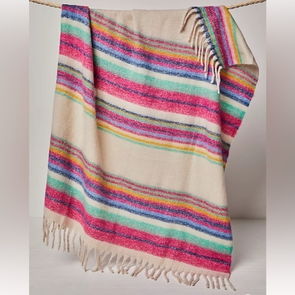 Free People Fringe Throw Blanket Ivory Multi